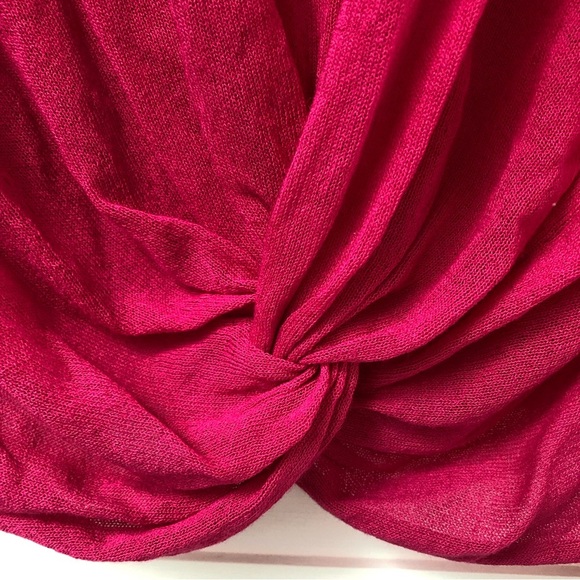 T Tahari hot pink knit Crewneck cap short sleeve knot on bottom S - Picture 2 of 9